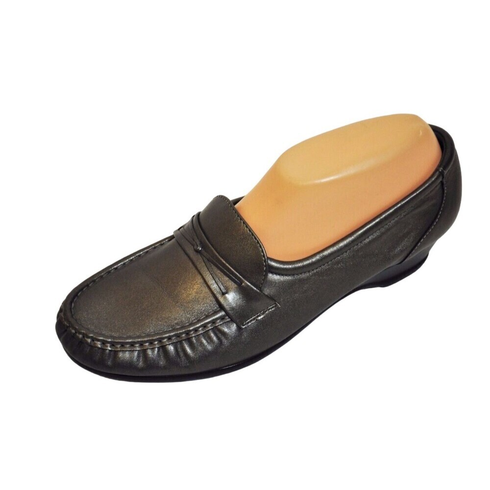 SAS Easier Pewter Metallic Silver Low Wedge Comfort‎ Shoes Sz 9.5N narrow